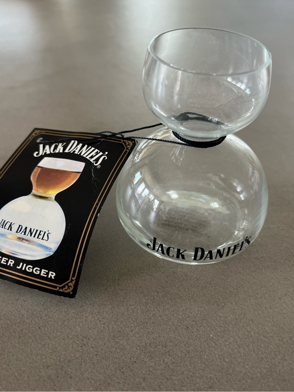 Jack Daniels Clear Glass Dual-Sided Beer Jigger with Black Logo Tag